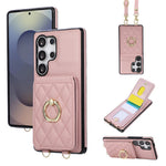 Samsung Galaxy S26 Ultra-cover med stativ, rombemønster, læder + TPU-mobilcover med skulderrem