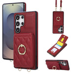 Samsung Galaxy S26 Ultra-cover med stativ, rombemønster, læder + TPU-mobilcover med skulderrem