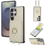 Samsung Galaxy S26 Ultra-cover med stativ, rombemønster, læder + TPU-mobilcover med skulderrem