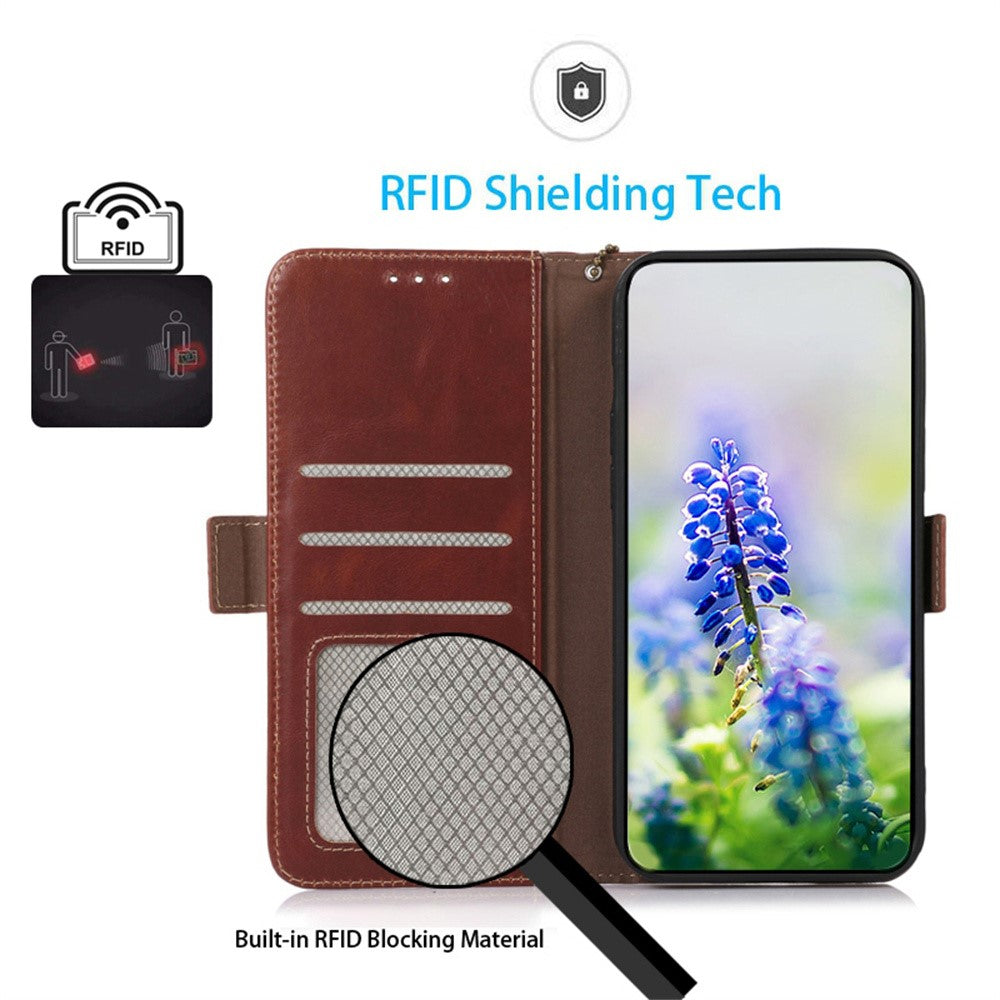 Til Samsung Galaxy A37 5G Etui RFID Blokerende Ægte Koskind Læder Pung Telefon Cover
