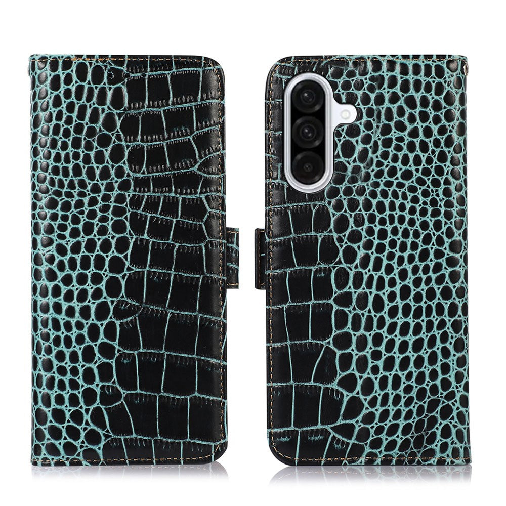For Samsung Galaxy A37 5G Case RFID Blocking Wallet Crocodile Texture Genuine Cow Leather Phone Cover