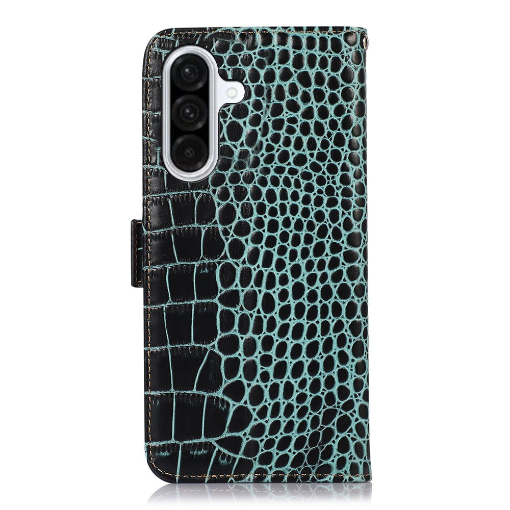 For Samsung Galaxy A37 5G Case RFID Blocking Wallet Crocodile Texture Genuine Cow Leather Phone Cover