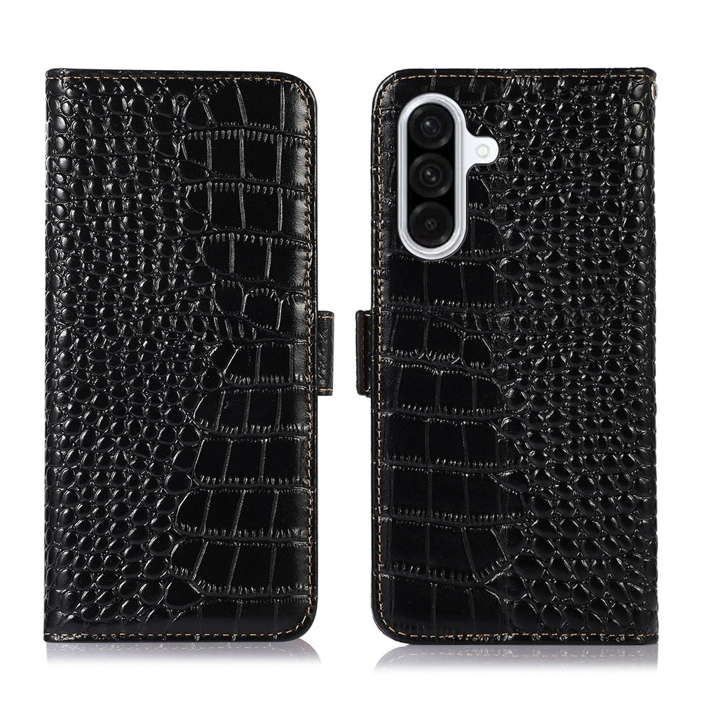 For Samsung Galaxy A37 5G Case RFID Blocking Wallet Crocodile Texture Genuine Cow Leather Phone Cover