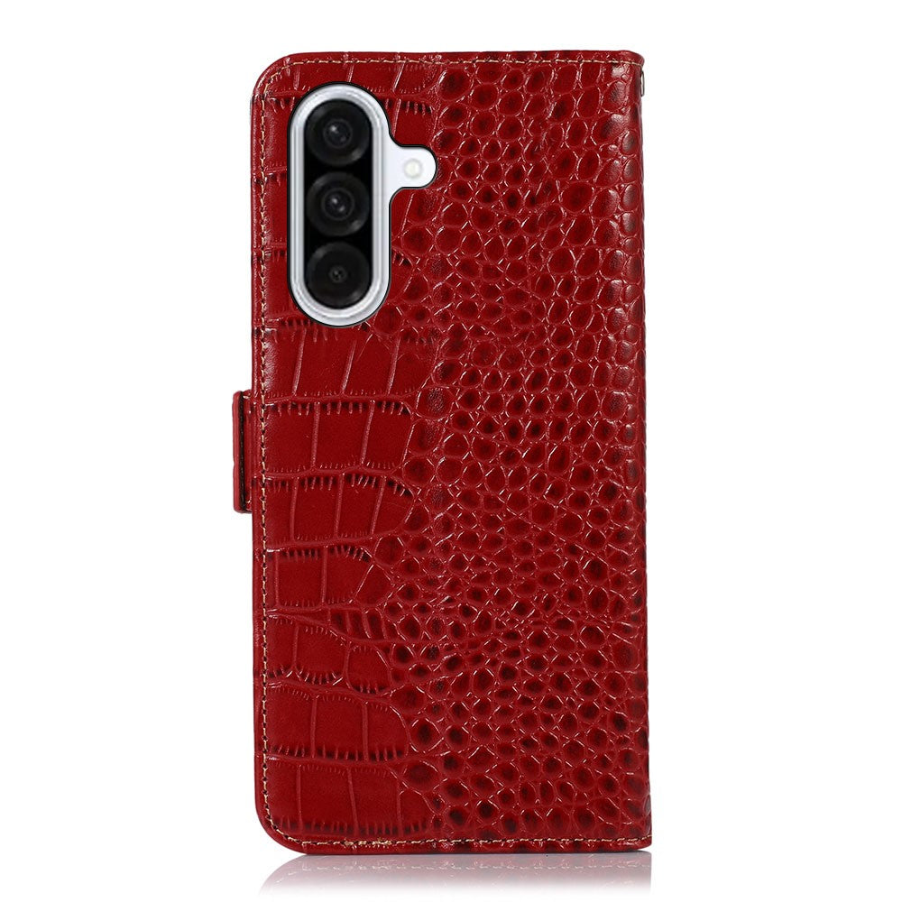 For Samsung Galaxy A57 5G Case RFID Blocking Wallet Crocodile Texture Genuine Cow Leather Phone Cover
