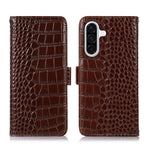 For Samsung Galaxy A57 5G Case RFID Blocking Wallet Crocodile Texture Genuine Cow Leather Phone Cover