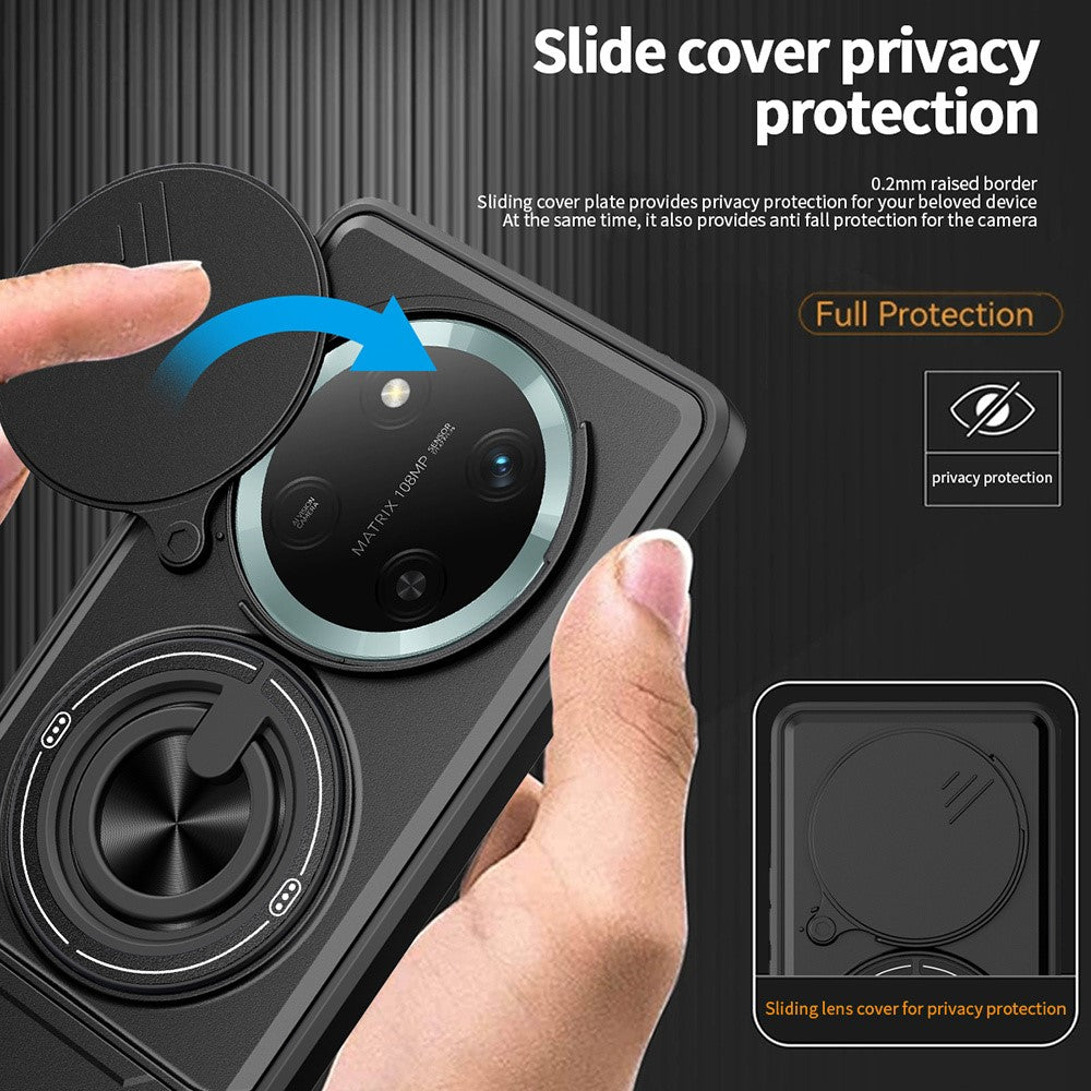 For Honor X60 Pro 5G  /  X9c 5G Magnetic Case Ring Holder Foldable Kickstand TPU PC Phone Cover with Camera Lens Slider