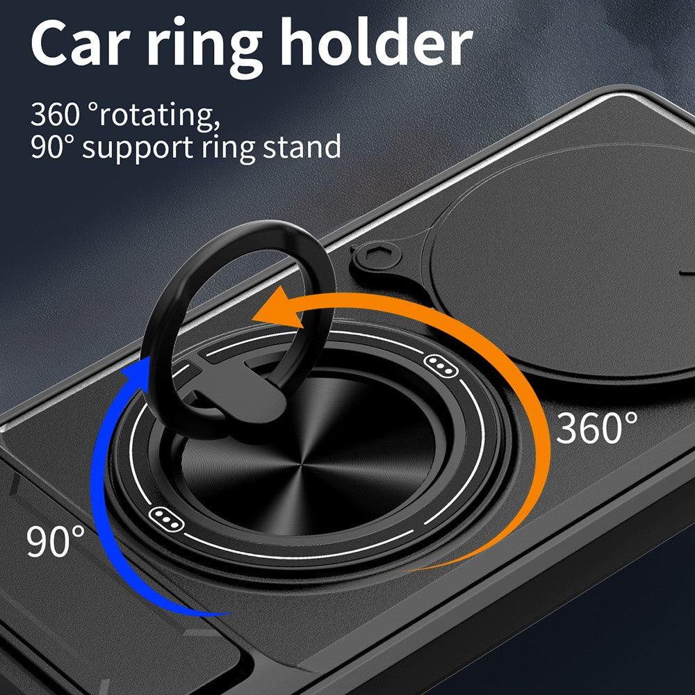For Honor X60 Pro 5G  /  X9c 5G Magnetic Case Ring Holder Foldable Kickstand TPU PC Phone Cover with Camera Lens Slider