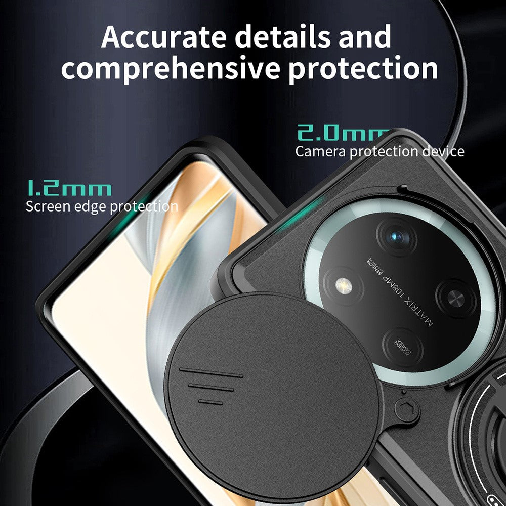 For Honor X60 Pro 5G  /  X9c 5G Magnetic Case Ring Holder Foldable Kickstand TPU PC Phone Cover with Camera Lens Slider