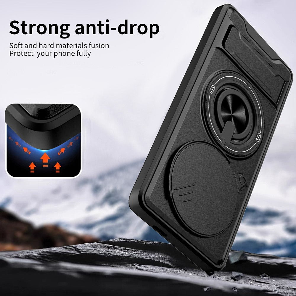 For Honor X60 Pro 5G  /  X9c 5G Magnetic Case Ring Holder Foldable Kickstand TPU PC Phone Cover with Camera Lens Slider