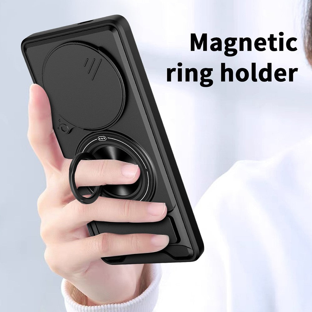 For Honor X60 Pro 5G  /  X9c 5G Magnetic Case Ring Holder Foldable Kickstand TPU PC Phone Cover with Camera Lens Slider