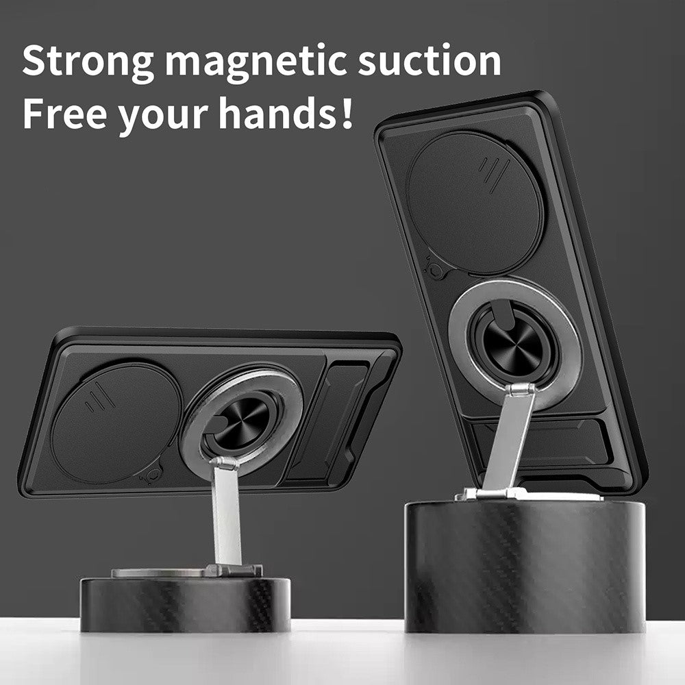 For Honor X60 Pro 5G  /  X9c 5G Magnetic Case Ring Holder Foldable Kickstand TPU PC Phone Cover with Camera Lens Slider