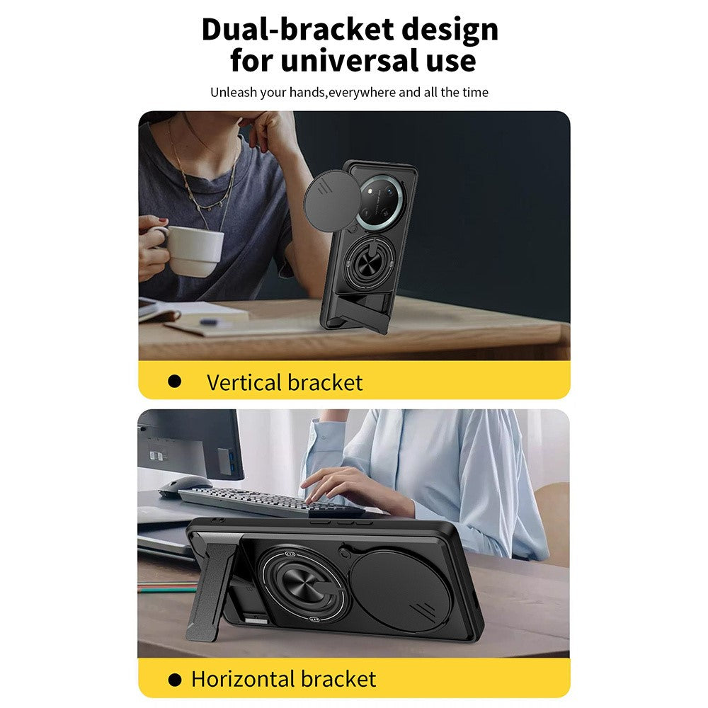 For Honor X60 Pro 5G  /  X9c 5G Magnetic Case Ring Holder Foldable Kickstand TPU PC Phone Cover with Camera Lens Slider