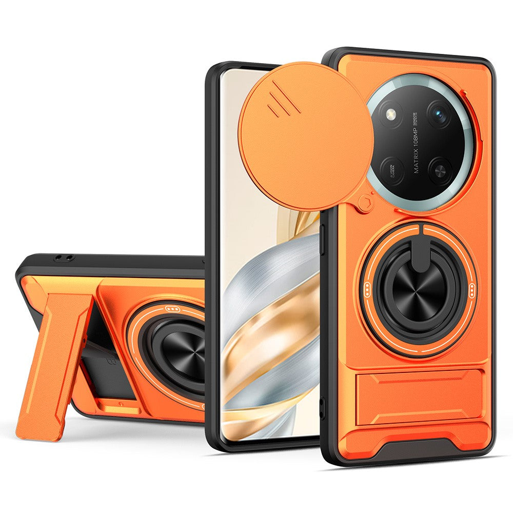 For Honor X60 Pro 5G  /  X9c 5G Magnetic Case Ring Holder Foldable Kickstand TPU PC Phone Cover with Camera Lens Slider