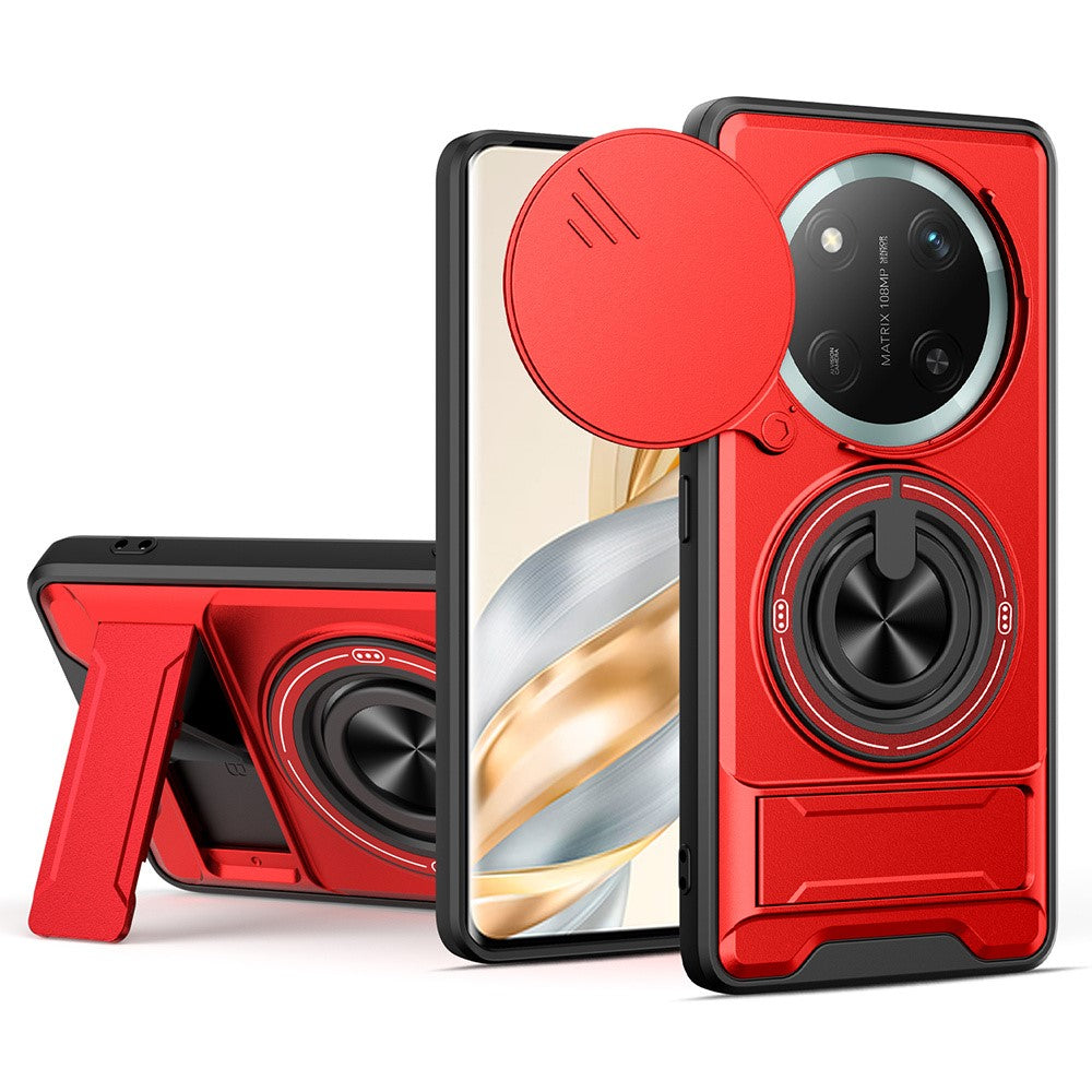 For Honor X60 Pro 5G  /  X9c 5G Magnetic Case Ring Holder Foldable Kickstand TPU PC Phone Cover with Camera Lens Slider