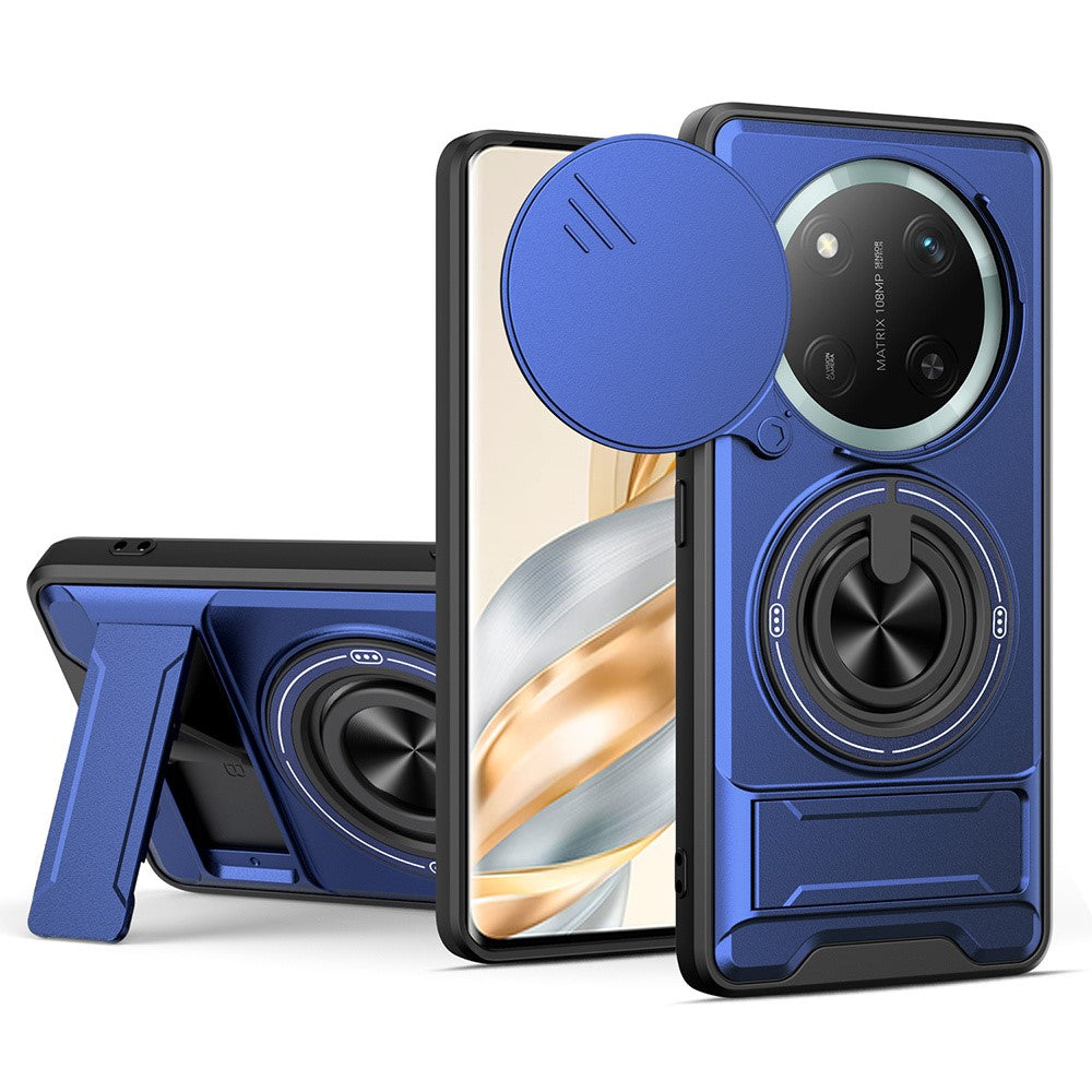 For Honor X60 Pro 5G  /  X9c 5G Magnetic Case Ring Holder Foldable Kickstand TPU PC Phone Cover with Camera Lens Slider