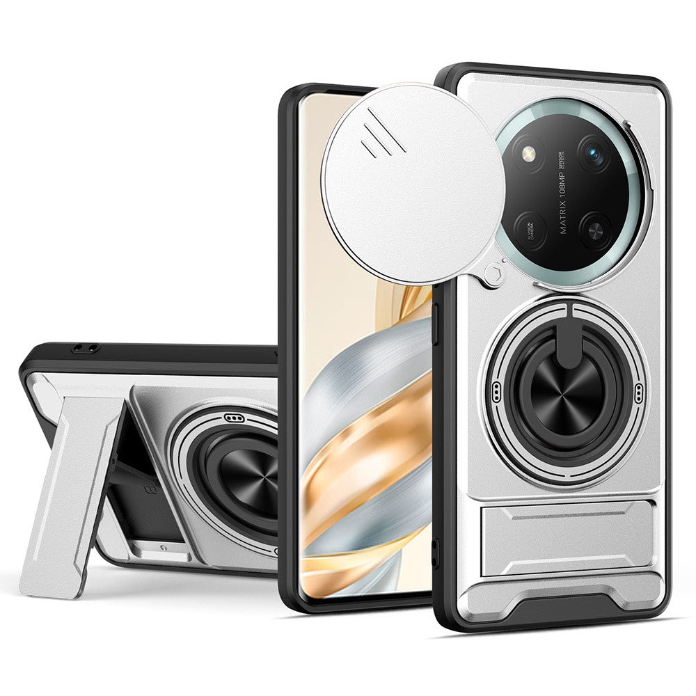 For Honor X60 Pro 5G  /  X9c 5G Magnetic Case Ring Holder Foldable Kickstand TPU PC Phone Cover with Camera Lens Slider
