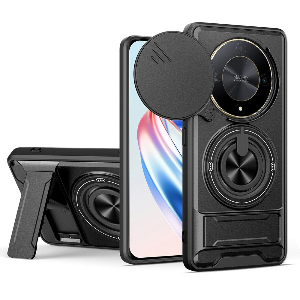 Magnetic Case for Honor X50 5G / X9b 5G / Magic6 Lite 5G Ring Holder Foldable Kickstand TPU PC Phone Cover with Camera Lens Slider