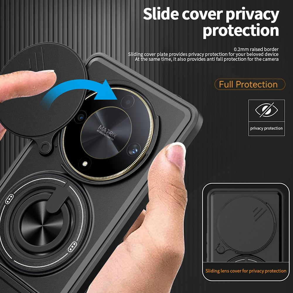 Magnetic Case for Honor X50 5G / X9b 5G / Magic6 Lite 5G Ring Holder Foldable Kickstand TPU PC Phone Cover with Camera Lens Slider