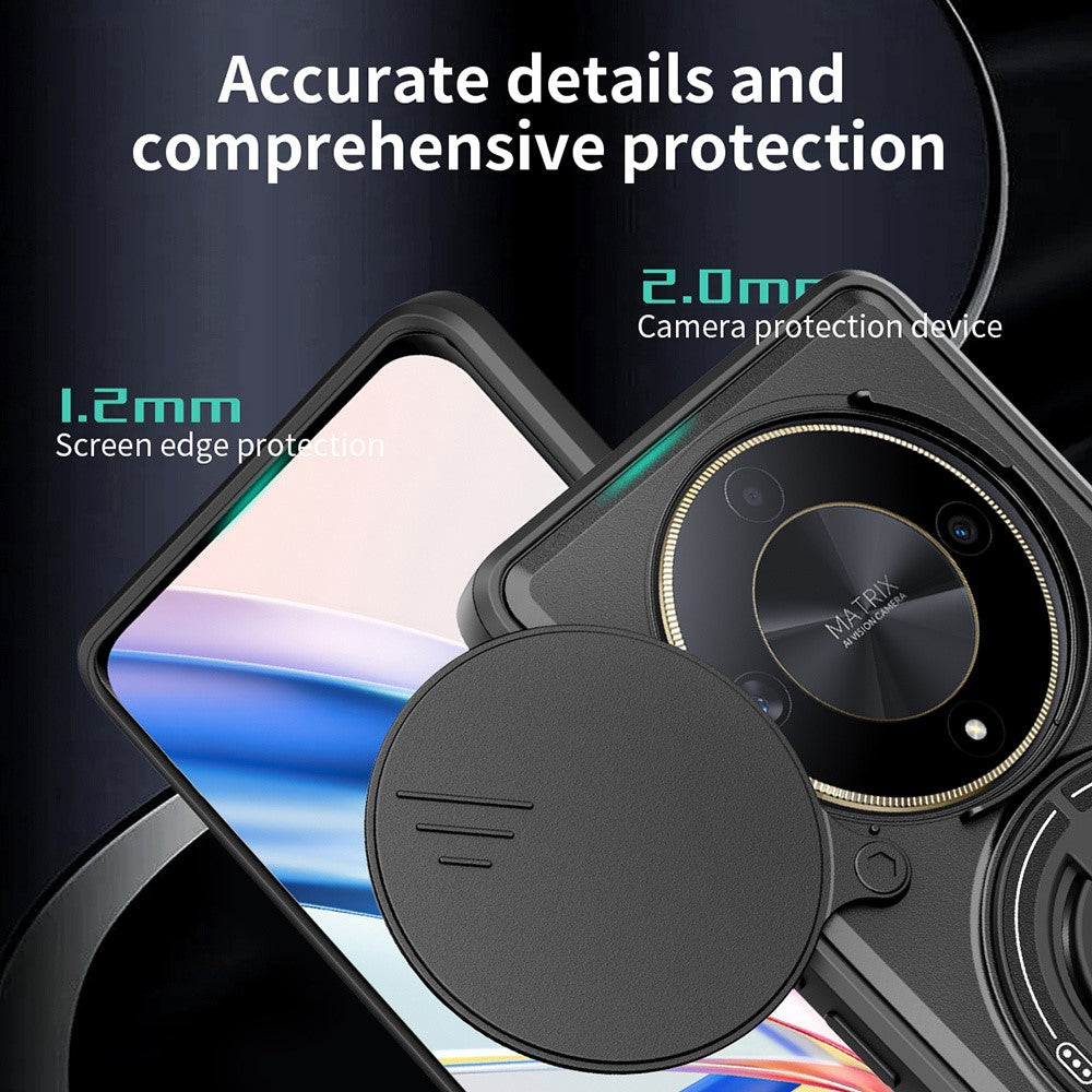 Magnetic Case For Honor X50 5G  /  X9b 5G  /  Magic6 Lite 5G Ring Holder Foldable Kickstand TPU PC Phone Cover with Camera Lens Slider