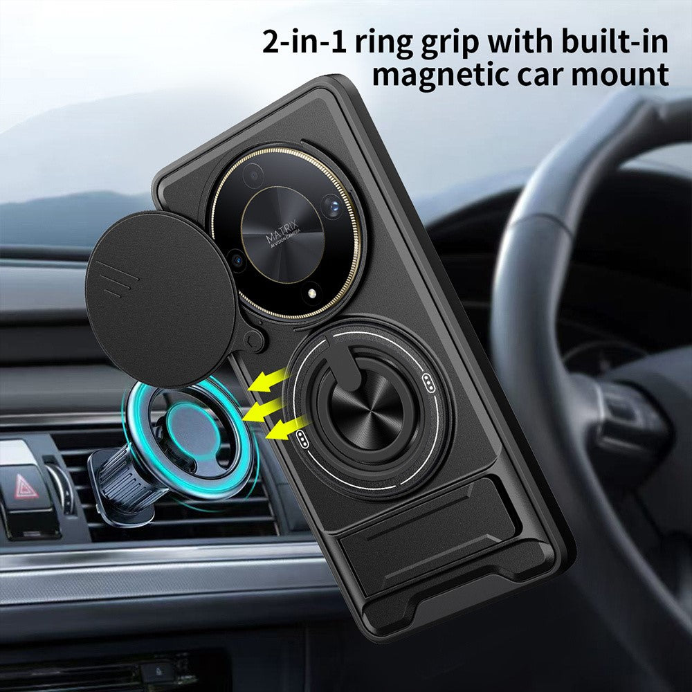 Magnetic Case for Honor X50 5G / X9b 5G / Magic6 Lite 5G Ring Holder Foldable Kickstand TPU PC Phone Cover with Camera Lens Slider