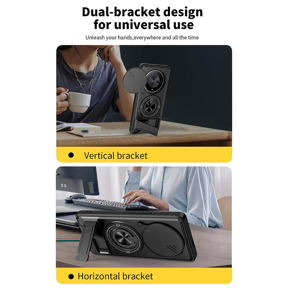 Magnetic Case For Honor X50 5G  /  X9b 5G  /  Magic6 Lite 5G Ring Holder Foldable Kickstand TPU PC Phone Cover with Camera Lens Slider
