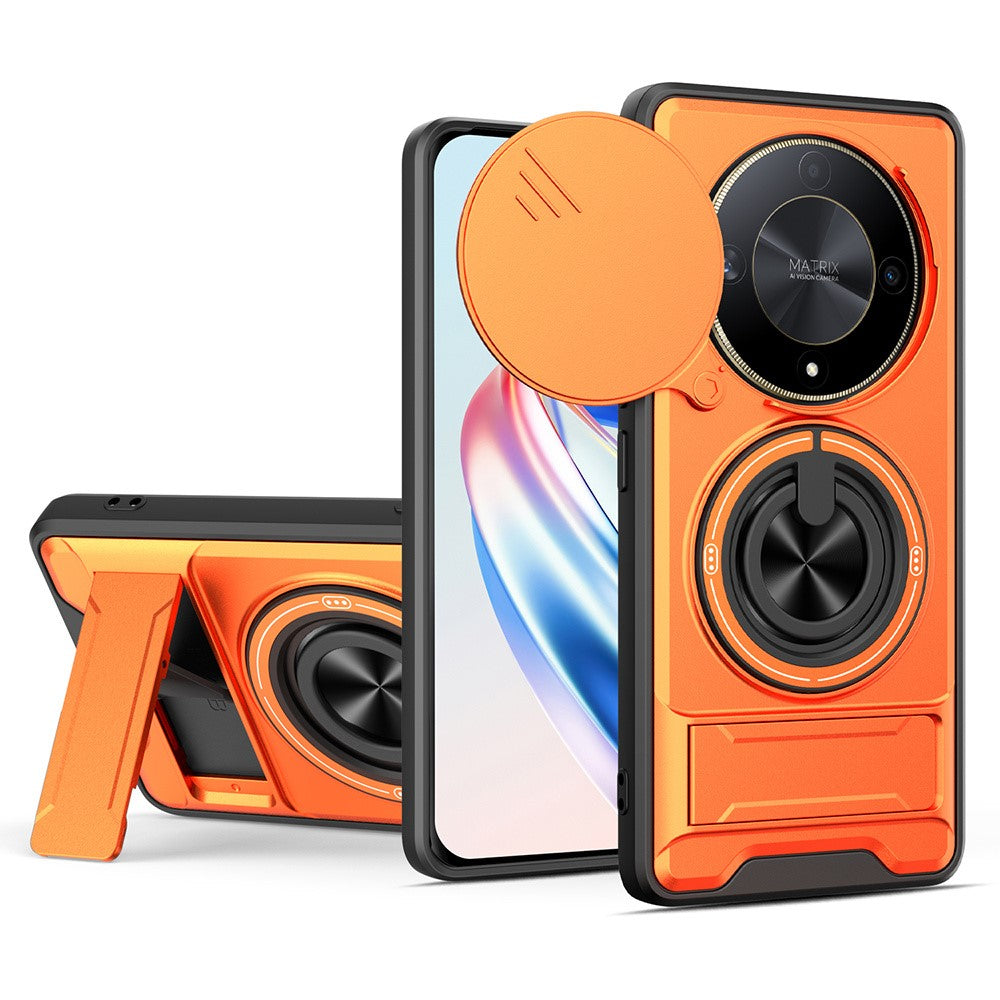Magnetic Case for Honor X50 5G / X9b 5G / Magic6 Lite 5G Ring Holder Foldable Kickstand TPU PC Phone Cover with Camera Lens Slider