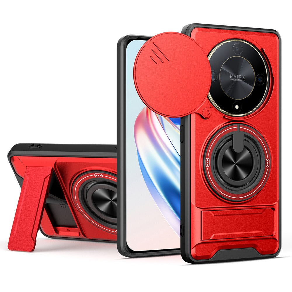 Magnetic Case for Honor X50 5G / X9b 5G / Magic6 Lite 5G Ring Holder Foldable Kickstand TPU PC Phone Cover with Camera Lens Slider