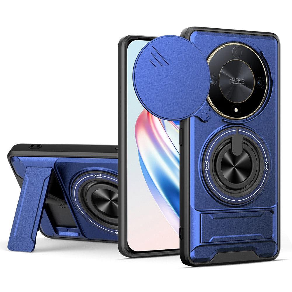 Magnetic Case for Honor X50 5G / X9b 5G / Magic6 Lite 5G Ring Holder Foldable Kickstand TPU PC Phone Cover with Camera Lens Slider