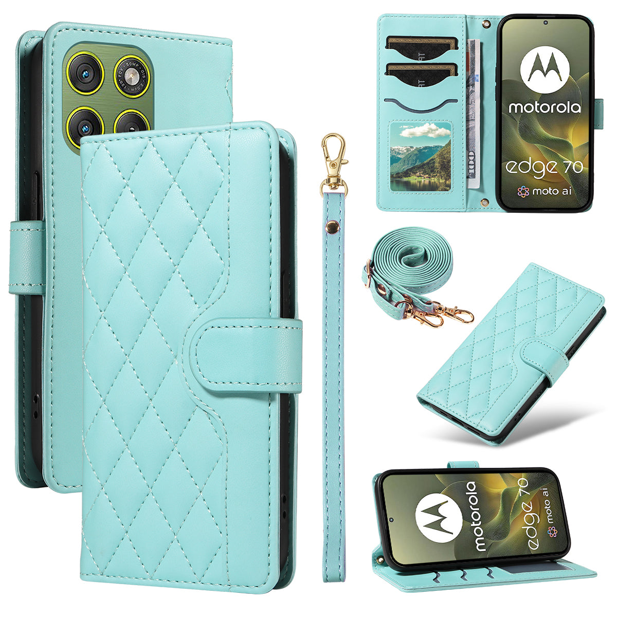 For Motorola Edge 70 5G Wallet Case Rhombus Leather Phone Cover with Strap