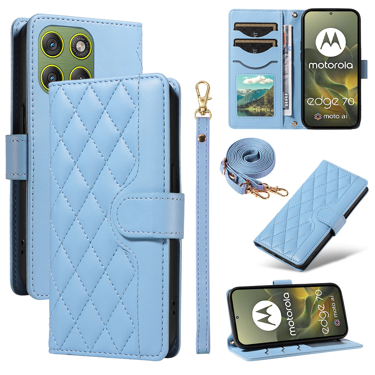 For Motorola Edge 70 5G Wallet Case Rhombus Leather Phone Cover with Strap