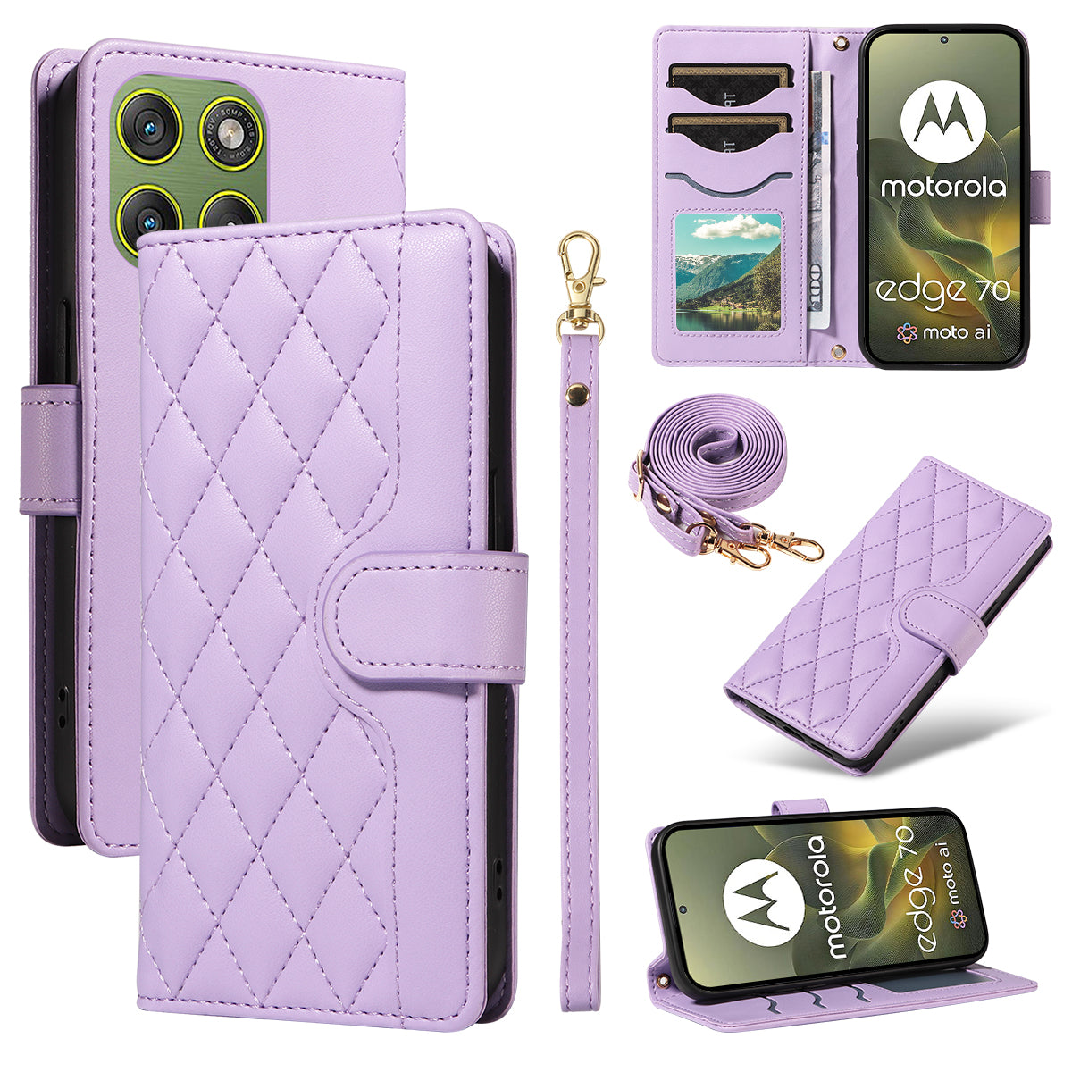 For Motorola Edge 70 5G Wallet Case Rhombus Leather Phone Cover with Strap