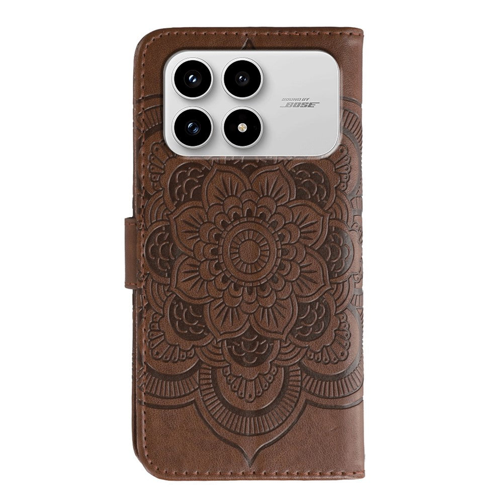 For Xiaomi Poco F8 Pro 5G / Redmi K90 5G Case PU Leather Mandala Imprinted Design Wallet Phone Cover with Wrist Strap