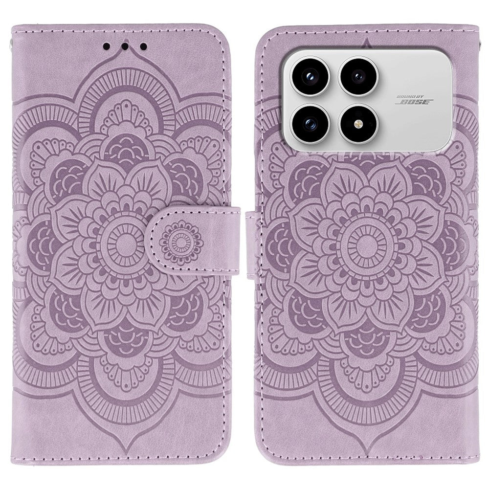 For Xiaomi Poco F8 Pro 5G / Redmi K90 5G Case PU Leather Mandala Imprinted Design Wallet Phone Cover with Wrist Strap
