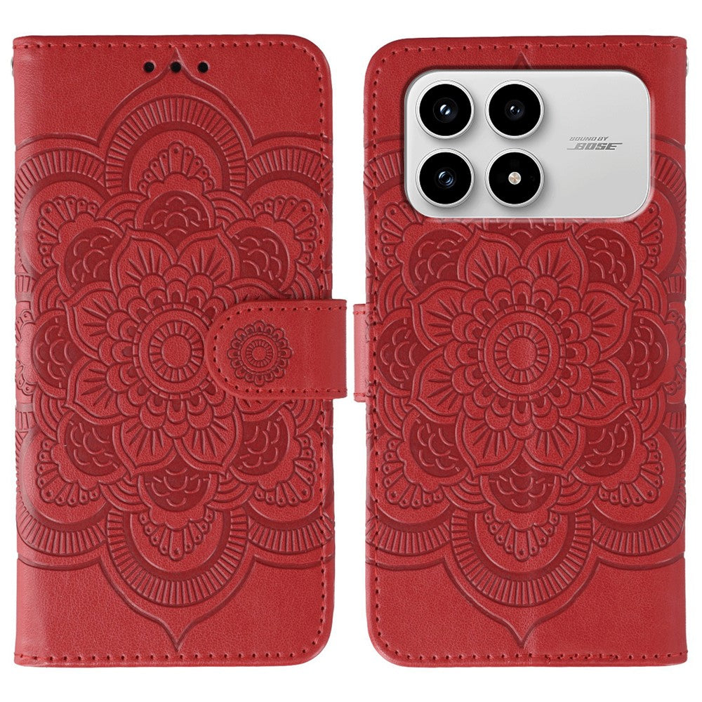 For Xiaomi Poco F8 Pro 5G / Redmi K90 5G Case PU Leather Mandala Imprinted Design Wallet Phone Cover with Wrist Strap