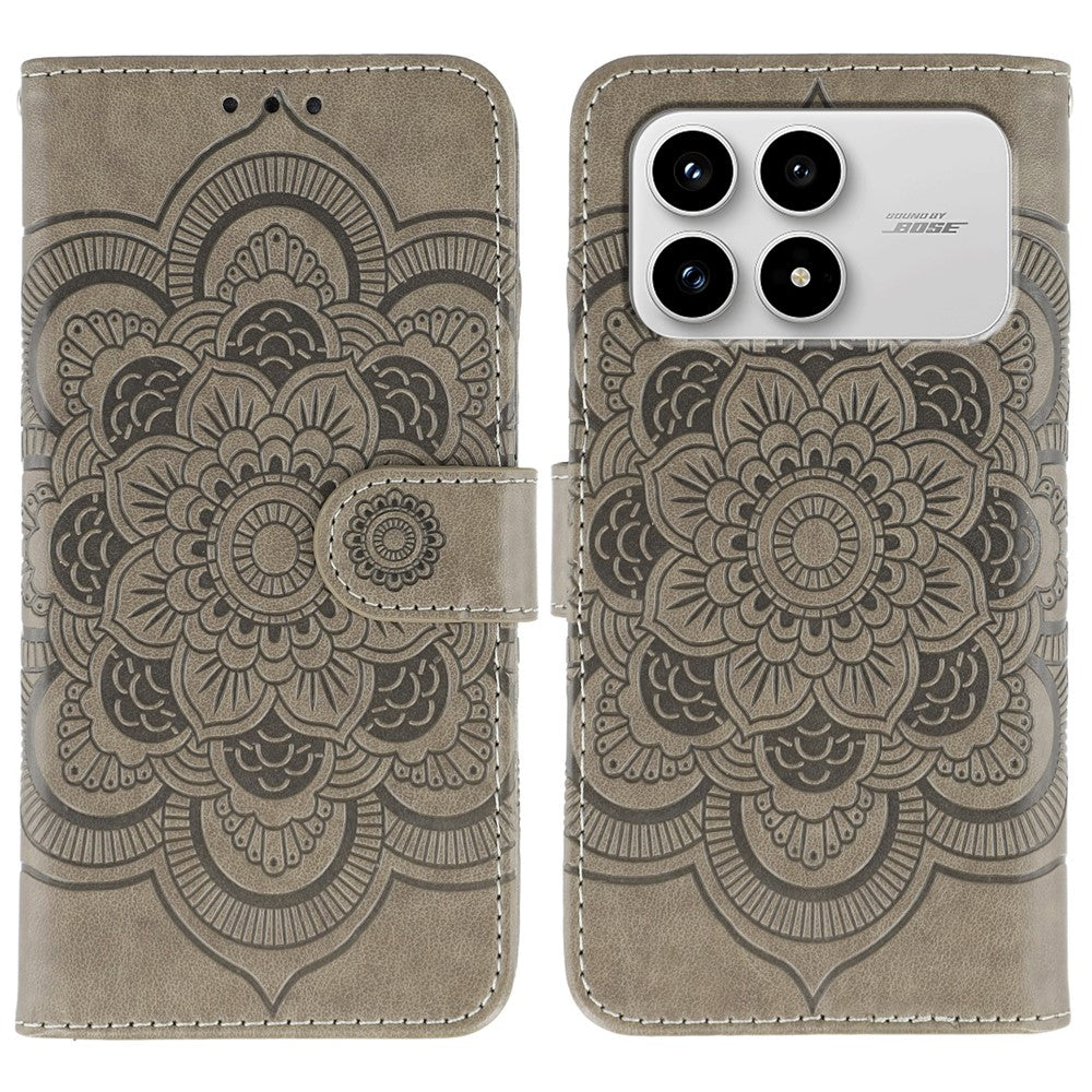 For Xiaomi Poco F8 Pro 5G / Redmi K90 5G Case PU Leather Mandala Imprinted Design Wallet Phone Cover with Wrist Strap