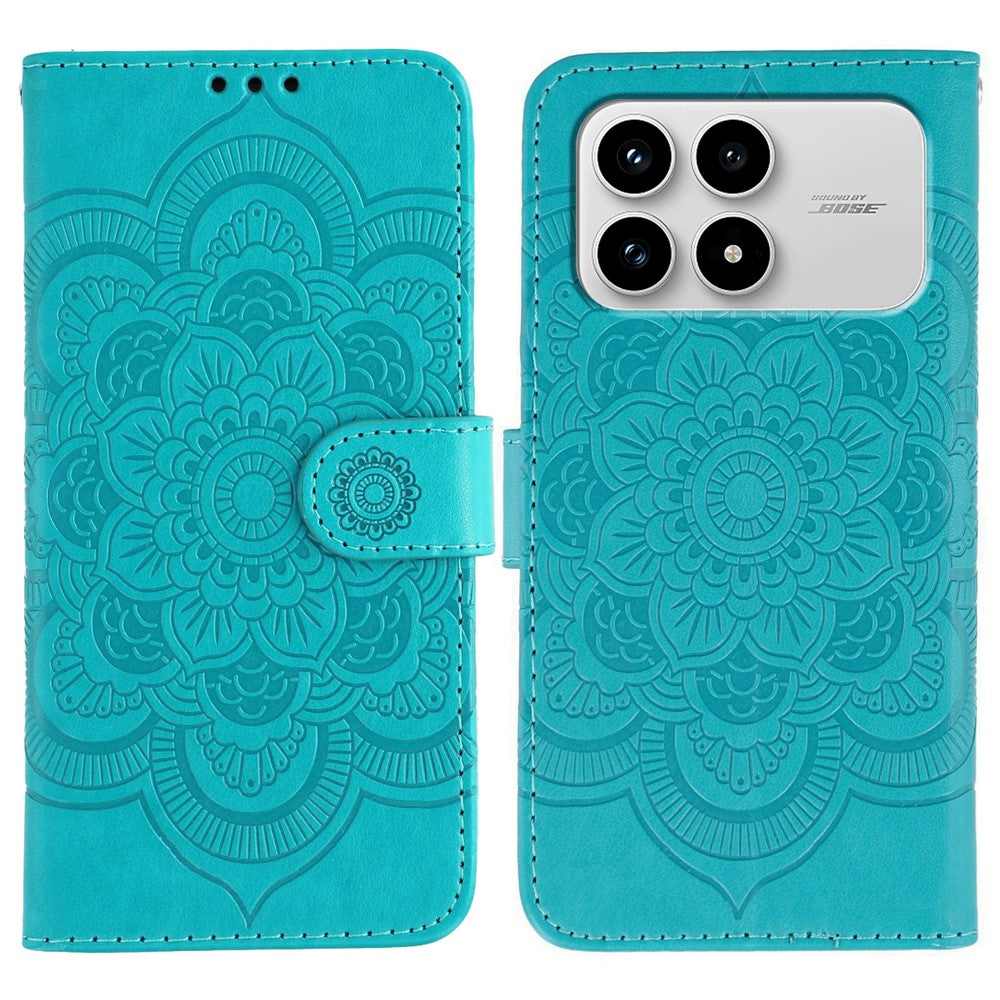 For Xiaomi Poco F8 Pro 5G / Redmi K90 5G Case PU Leather Mandala Imprinted Design Wallet Phone Cover with Wrist Strap
