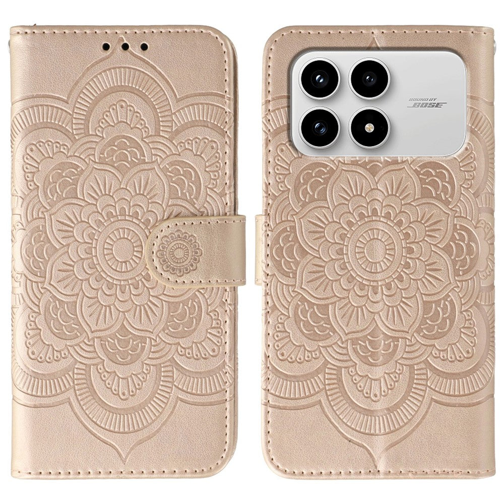 For Xiaomi Poco F8 Pro 5G / Redmi K90 5G Case PU Leather Mandala Imprinted Design Wallet Phone Cover with Wrist Strap