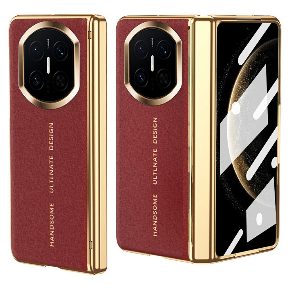 For Huawei Mate X7 Case PU Leather+PC Electroplating Phone Cover with Tempered Glass Screen Film