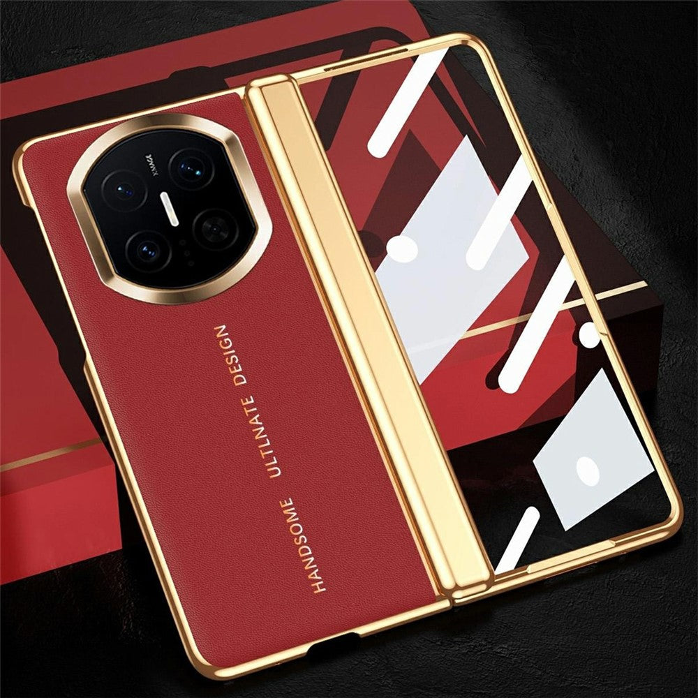For Huawei Mate X7 Case PU Leather+PC Electroplating Phone Cover with Tempered Glass Screen Film