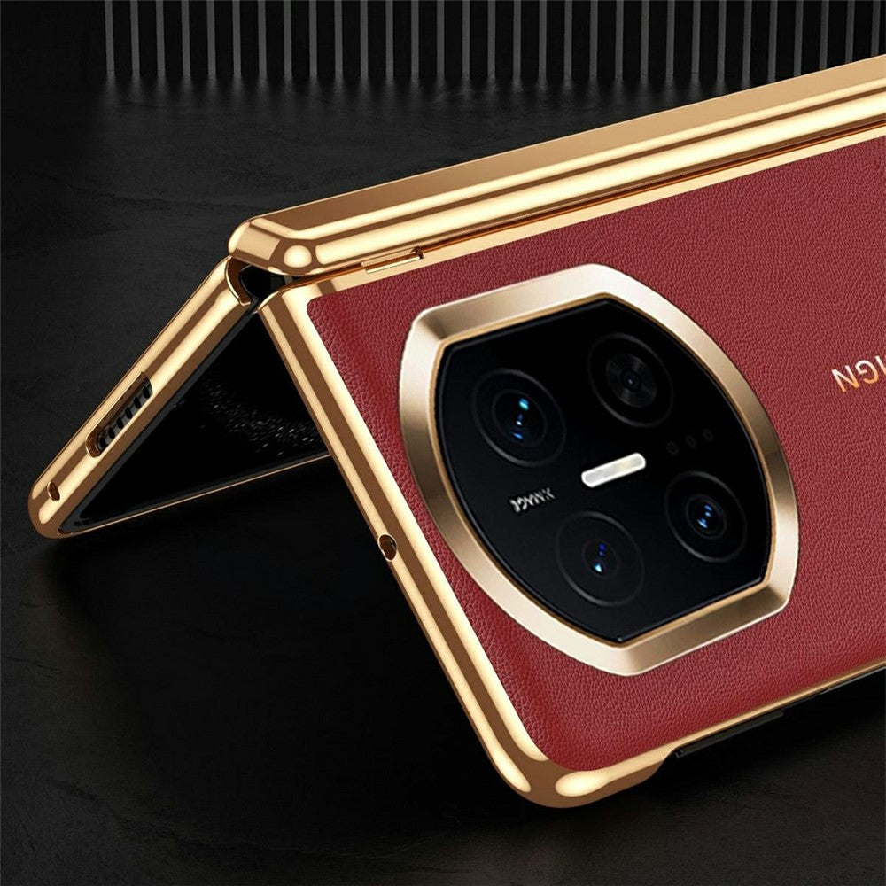 For Huawei Mate X7 Case PU Leather+PC Electroplating Phone Cover with Tempered Glass Screen Film