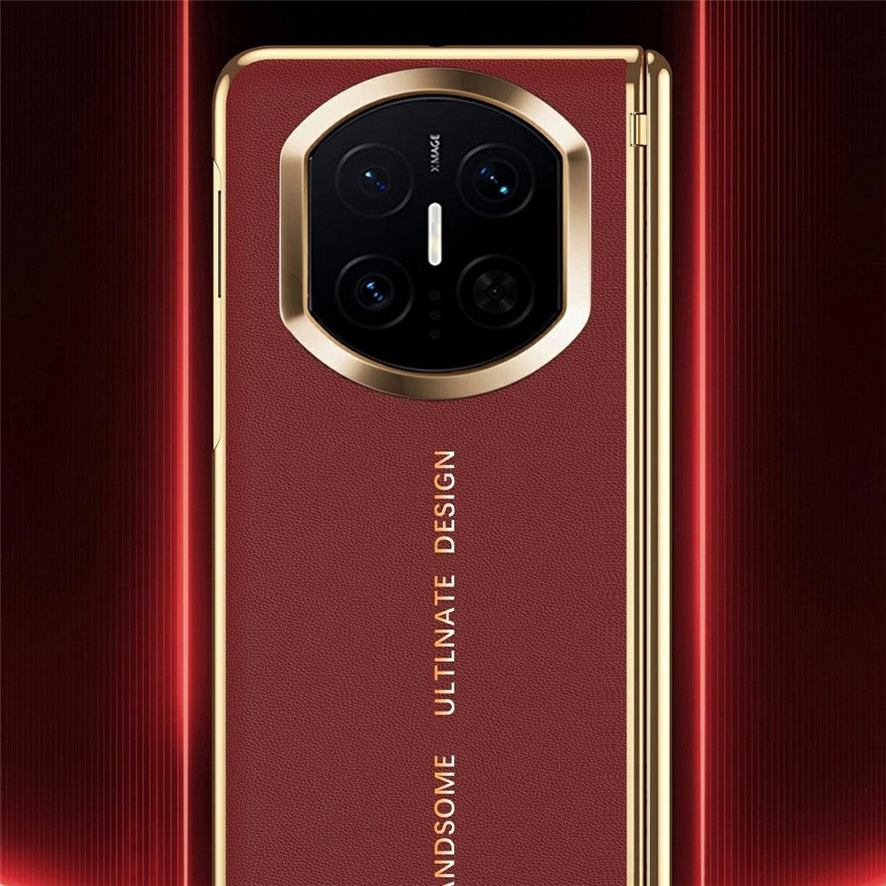 For Huawei Mate X7 Case PU Leather+PC Electroplating Phone Cover with Tempered Glass Screen Film