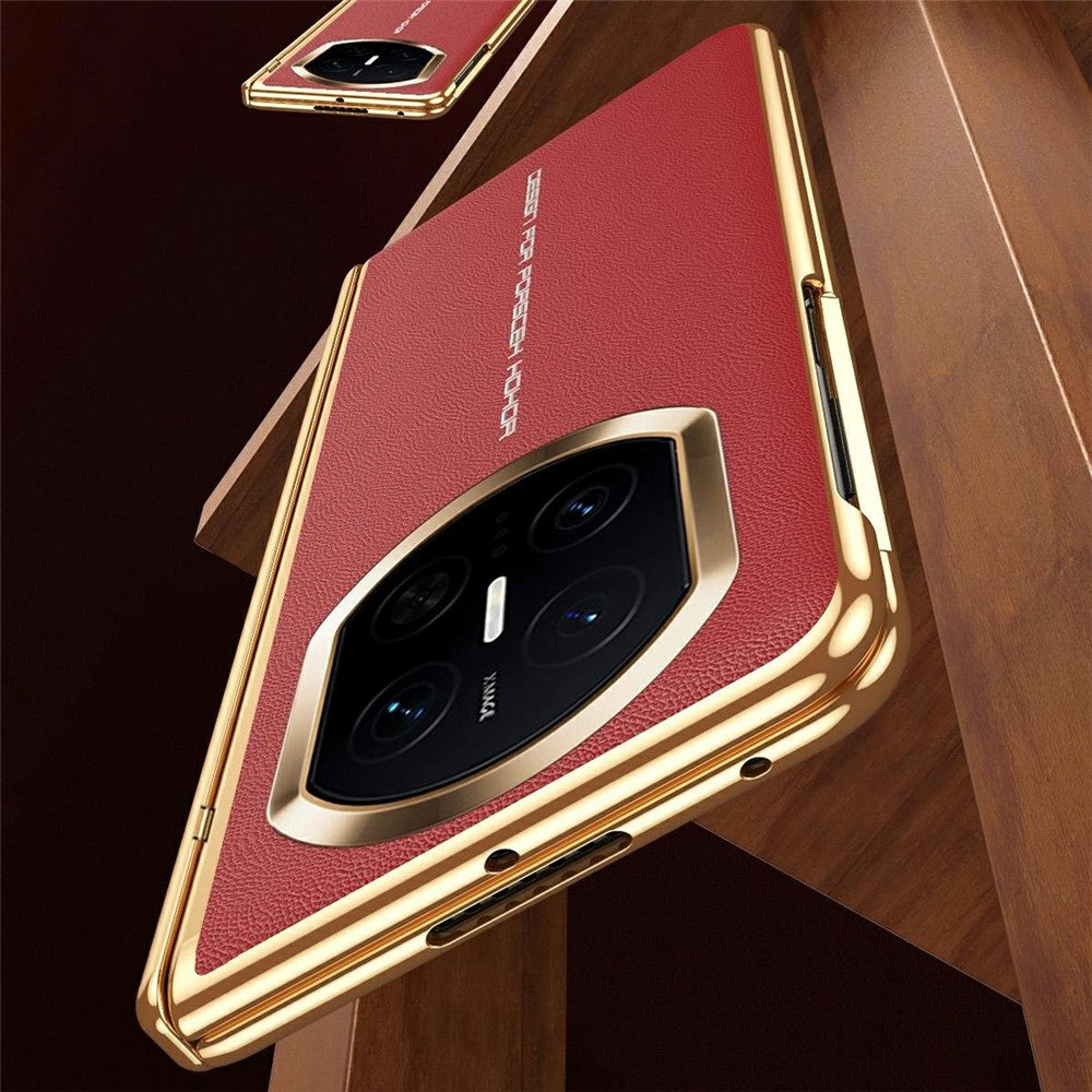 For Huawei Mate X7 Case PU Leather+PC Electroplating Phone Cover with Tempered Glass Screen Film