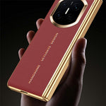 For Huawei Mate X7 Case PU Leather+PC Electroplating Phone Cover with Tempered Glass Screen Film