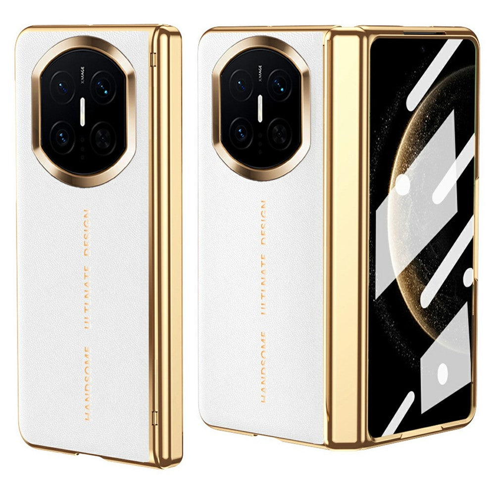 For Huawei Mate X7 Case PU Leather+PC Electroplating Phone Cover with Tempered Glass Screen Film