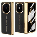 For Huawei Mate X7 Case PU Leather+PC Electroplating Phone Cover with Tempered Glass Screen Film