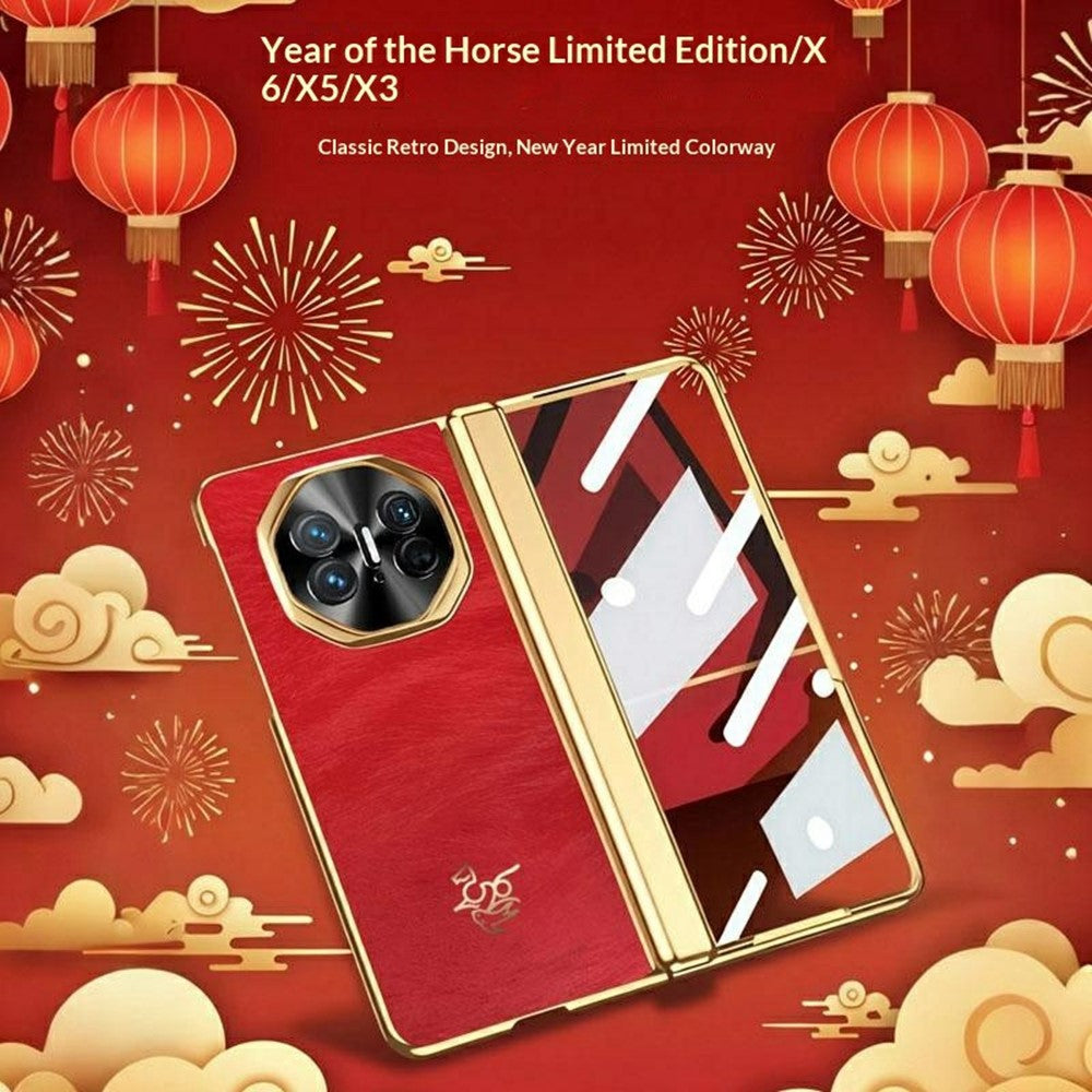 For Huawei Mate X3 4G Case Horse Pattern Hinge Protection Hard PC Phone Cover with Front Screen Protector