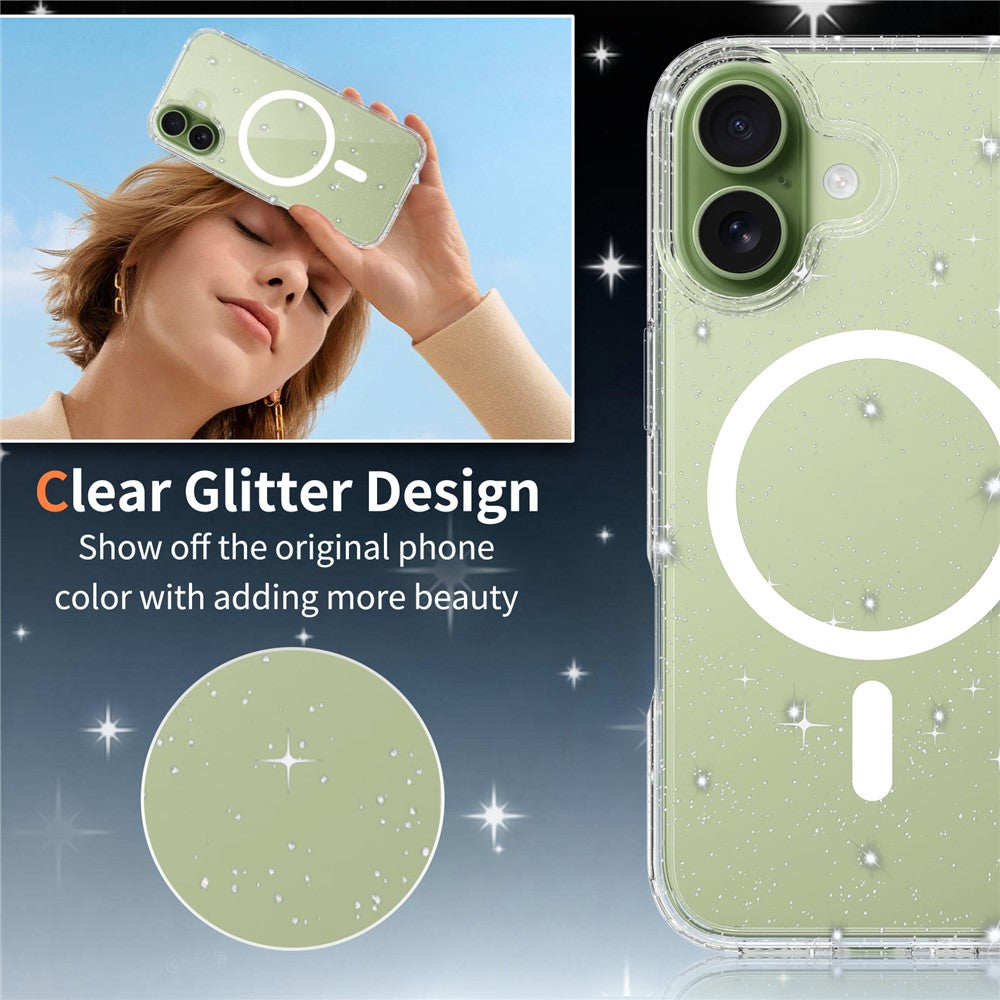 Til iPhone 17 Magnetisk Cover Glitter Design TPU PC PET Stødsikkert Telefoncover