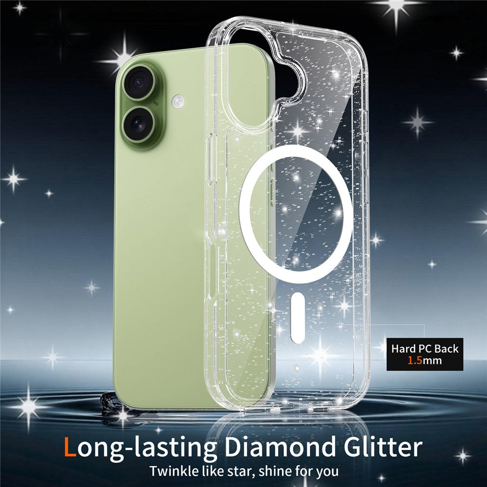 Til iPhone 17 Magnetisk Cover Glitter Design TPU PC PET Stødsikkert Telefoncover