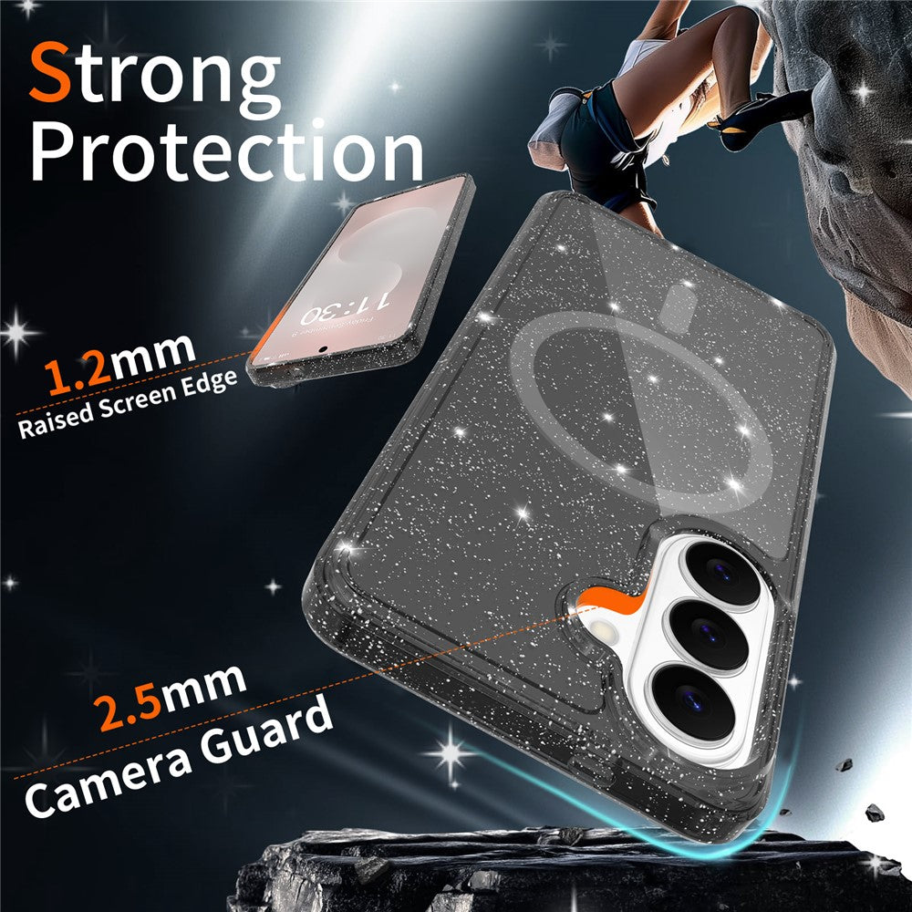 Magnetiskt skal för Samsung Galaxy S26 med glitterdesign TPU PC PET stötsäkert mobilskal