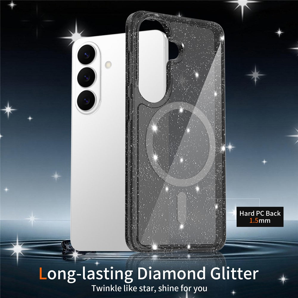 Magnetiskt skal för Samsung Galaxy S26 med glitterdesign TPU PC PET stötsäkert mobilskal